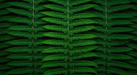 Close up of fresh green fern leaves creating a natural symmetrical pattern