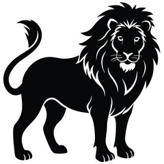 Lion black silhouette vector, Simple silhouette Design vector icon with white background. Wild Animal Vector.