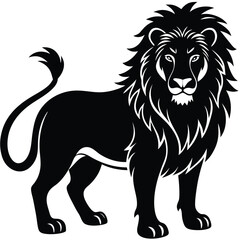 Lion black silhouette vector, Simple silhouette Design vector icon with white background. Wild Animal Vector.