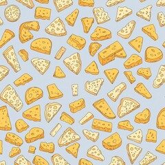 Cheese slice food pattern vintage retro design wallpaper on plain white clean background simple minimalist concept seamless tiling tile
