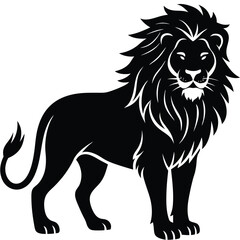 Lion black silhouette vector, Simple silhouette Design vector icon with white background. Wild Animal Vector.