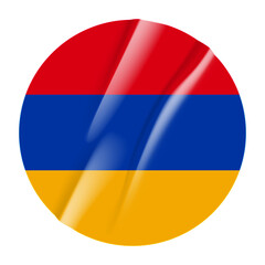 Flag of Armenia flag round sticker. 3d illustration wrinkled flag sticker patch transparation png