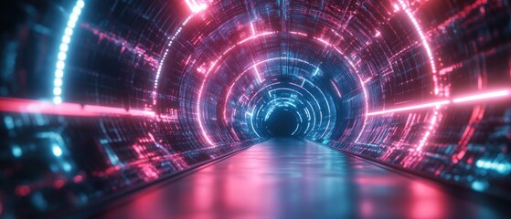 Obraz premium Neon Tunnel: A Journey Through Digital Space