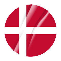 Flag of Denmark flag round sticker. 3d illustration wrinkled flag sticker patch transparation png