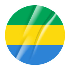 Flag of Gabon flag round sticker. 3d illustration wrinkled flag sticker patch transparation png