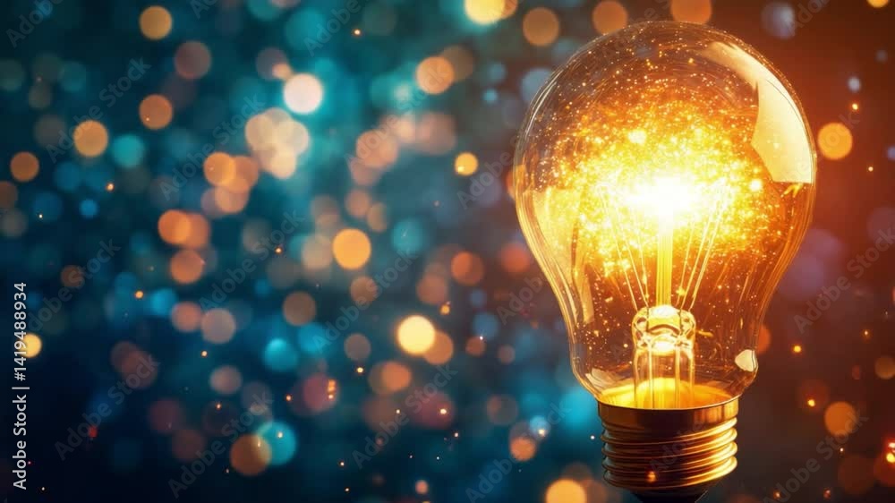 Poster idea visualization: an illuminating and radiant light bulb glows brightly, symbolizing innovation an