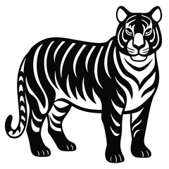 A silhouette tiger isolated on a transparent background