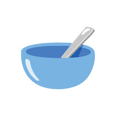 blue bowl with spoon vector illustration. 
