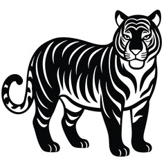 A silhouette tiger isolated on a transparent background
