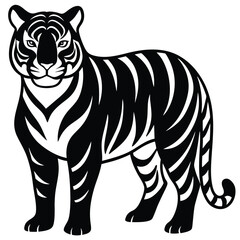 A silhouette tiger isolated on a transparent background