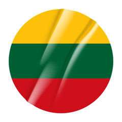 Flag of Lithuania flag round sticker. 3d illustration wrinkled flag sticker patch transparation png