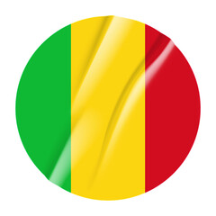 Flag of Mali flag round sticker. 3d illustration wrinkled flag sticker patch transparation png