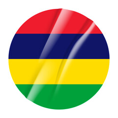 Flag of Mauritius flag round sticker. 3d illustration wrinkled flag sticker patch transparation png