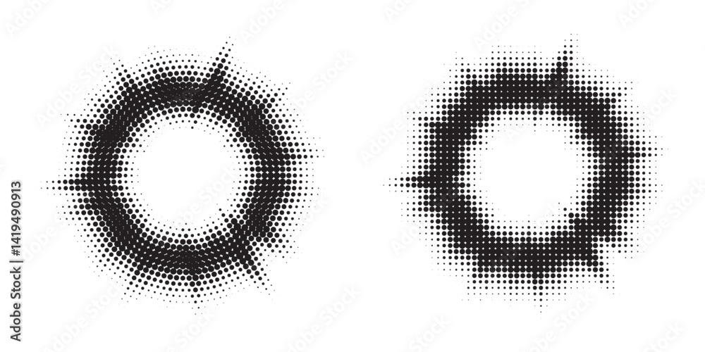 Leinwandbilder Halftone Background. Glowing light Halftone effect. Abstract grunge Starburst halftone dots background set. Star Flare, Shine light halftone texture. Retro background, pop art style.