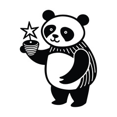Cute Panda Holding a Star-Shaped Fireworks