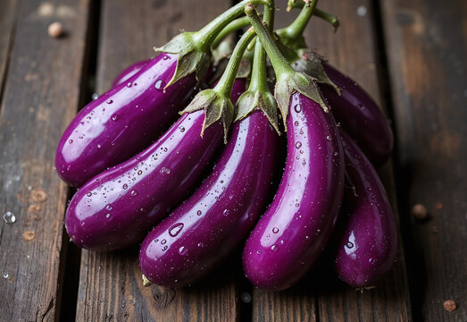 Eggplants on Wooden Table
