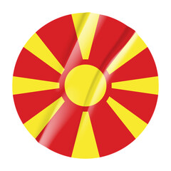 Obraz premium Flag of North Macedonia flag round sticker. 3d illustration wrinkled flag sticker patch transparation png
