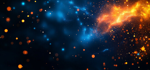 Obraz premium vibrant abstract gradient background featuring blue, orange, and yellow hues with glowing particles and cosmic feel, evoking sense of wonder and creativity