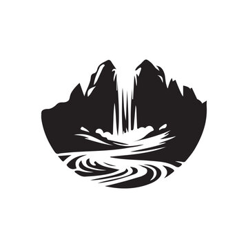 black waterfall mountain landscape silhouette clip art preview