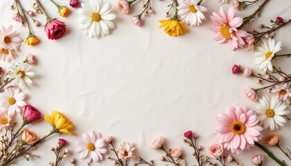 Dried floral arrangement on linen fabric with soft lighting, space for text, boho chic design background
