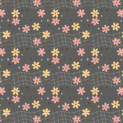 Cute music notes with flowers seamless repeat pattern