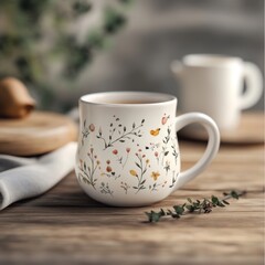 Creative tea mug design mockup PNG