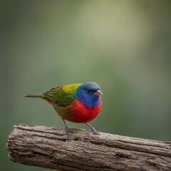 Fototapeta premium Painted Bunting bird on piece of wood
