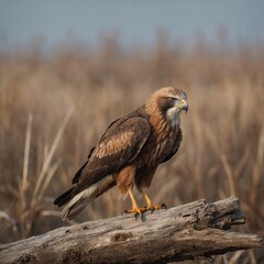 Fototapeta premium Marsh Harrier bird on piece of wood