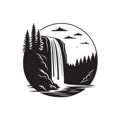 waterfall vector silhouette clip art logo illustration