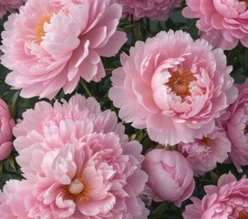 Fototapeta premium Full bloom pink peonies, delicate petals, soft light, elegant texture, vibrant, pink