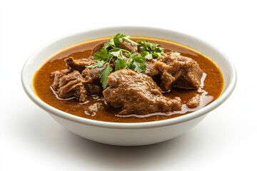 a bowl of stew with meat and garnish