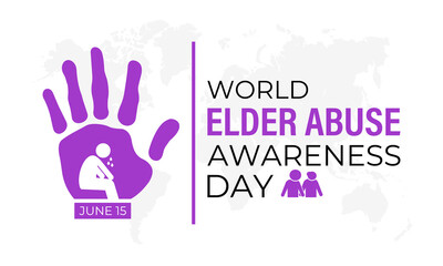 World Elder abuse awareness day is observed every year on June 15. Hand with adult man and Realistic Ribbon. It aims to Promote dignified aging through protection laws Banner and background design.