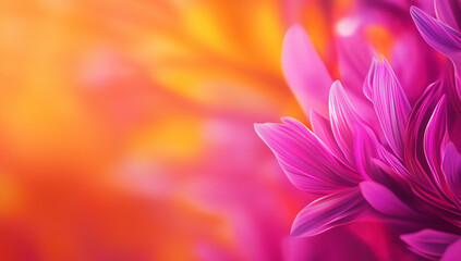vibrant floral background featuring pink petals against warm orange gradient, creating lively and cheerful atmosphere. soft focus enhances beauty of flowers