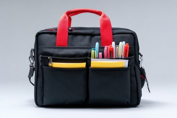 Minimalist Professional Briefcase with Office Supplies on White Background
