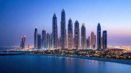 Fototapeta premium Dubai Marina Skyline at Twilight: A Breathtaking Panoramic View
