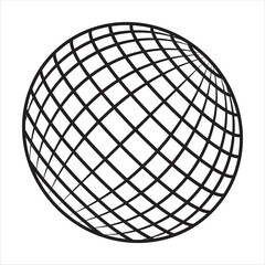 Globe grid ball. Striped 3D ball, geometric globe grid, earth latitude and longitude vector symbols set. Round grid globe shape. Striped globe illustration, global geography surface. For your website,