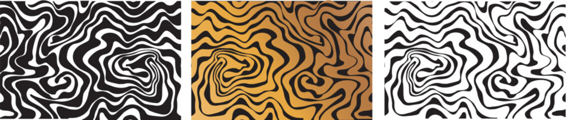 Poster set featuring abstract  golden and black waves designs in minimalist style. Perfect for modern exhibitions, typographic art covers, and creative visual