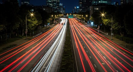 Night Highway Traffic Trails, Photo