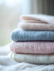 Cozy Stacked Wool Sweaters in Pastel Colors for Winter Home Decor and Fashion