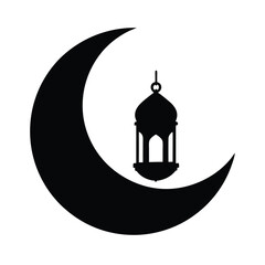 Silhouette of crescent moon and lantern, perfect for Ramadan.