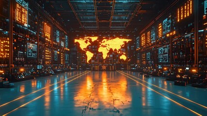 Dynamic logistics center with global tracking map - Powered by Adobe