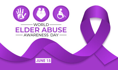 World Elder abuse awareness day is observed every year on June 15. Hand with adult man and Realistic Ribbon. It aims to Promote dignified aging through protection laws  Banner and  background design.