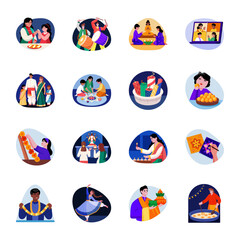 Fototapeta premium Collection of Diwali Tradition Flat Style Illustrations