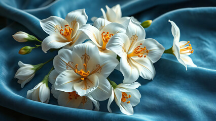 White orchid and yellow frangipani flowers bloom beautifully in a vase and also float isolated in spa water, showcasing their floral beauty