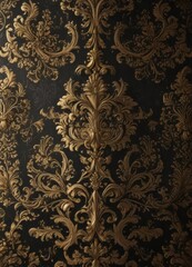Opulent black & gold damask, luxurious vintage texture , design, scroll