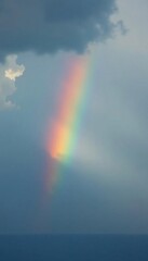 Partial rainbow, faintly visible through thick grey clouds, hinting at sunshine , hope, clouds, grey sky