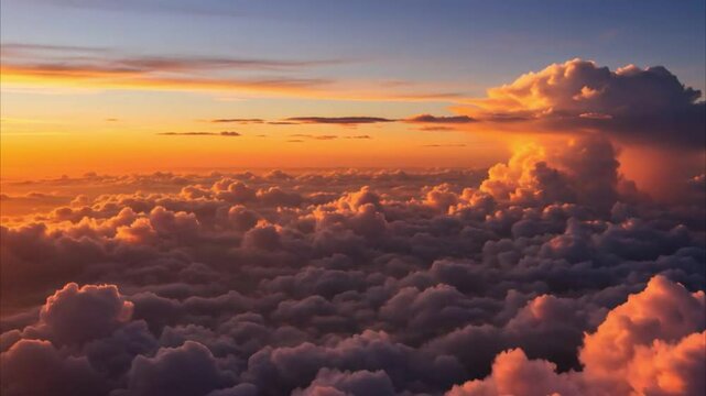 Beautiful view of the evening sky above clouds at sunset