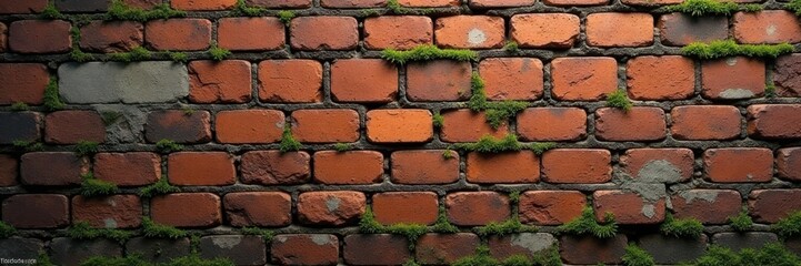 Weathered brick wall with cracks and moss, grunge texture, aged appearance , grunge, decayed, white