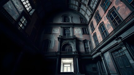 Historic Architectural Courtyard with Detailed Windows and Arches
