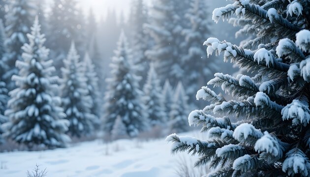 snow covered pine trees